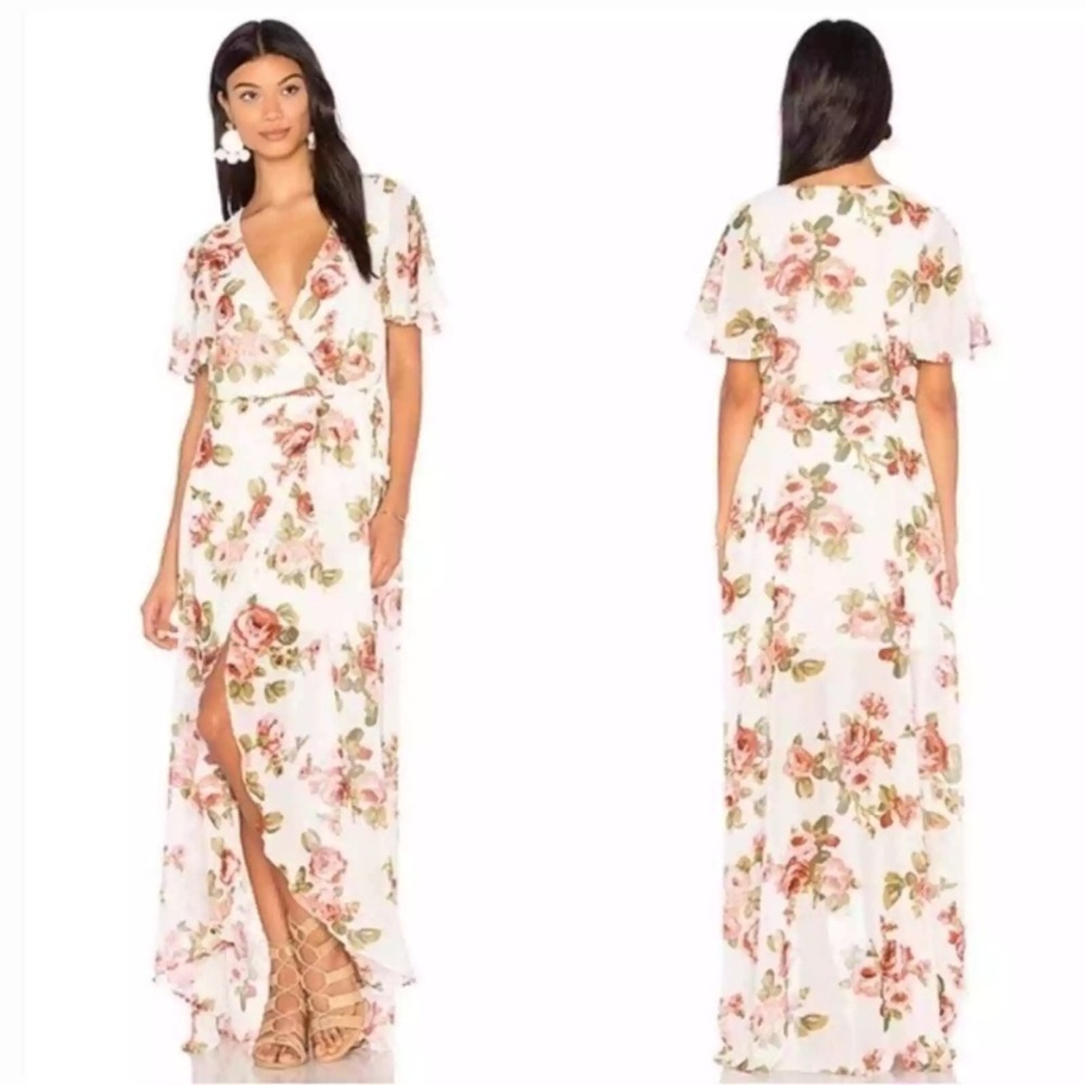 Show Me Your Mumu Size XS Marianne Wrap Maxi Dress in Rosie Posie Pink Print